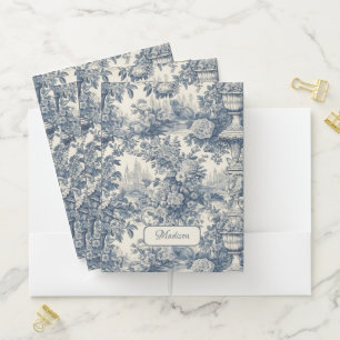 Elegant vintage Blue toile de jouy monogram Pocket Folder