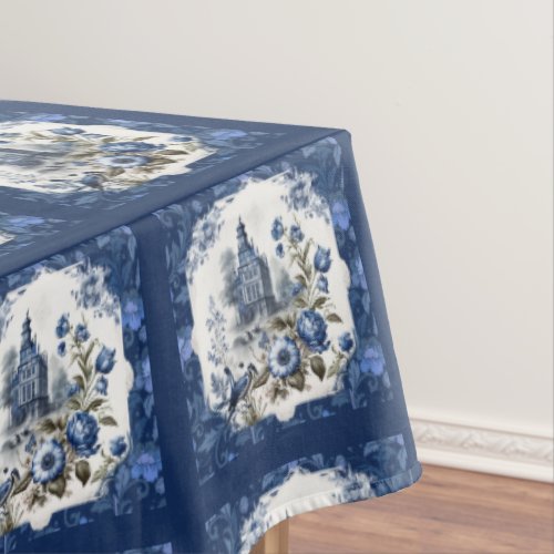 Elegant vintage Blue toile de jouy monogram Tablecloth