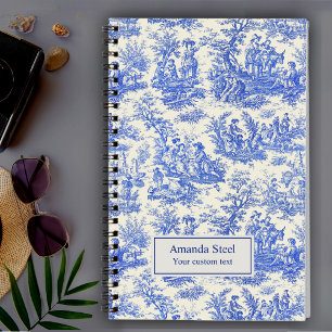 Elegant vintage blue toile de jouy notebook
