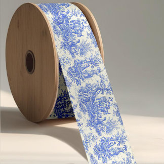 Elegant vintage blue toile de jouy satin ribbon
