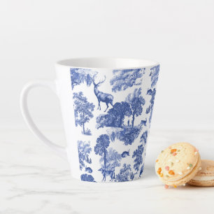 Elegant Vintage Blue Toile Deer Fox Hare Pattern Latte Mug