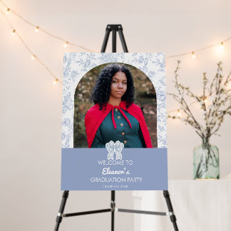 Elegant Vintage Blue Toile Floral Graduation Party Foam Board