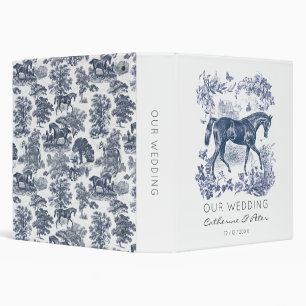 Elegant Vintage Blue Toile Horses Wedding 3 Ring Binder