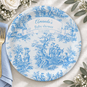Elegant vintage blue turquoise toile de jouy paper plates