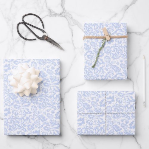 Elegant Vintage Blue Venetian Floral Botanical Wrapping Paper Sheets