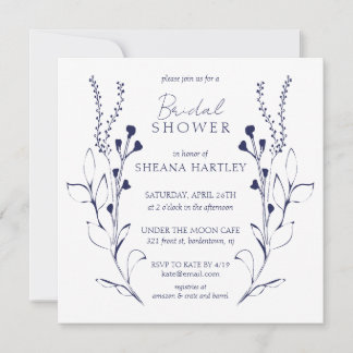 Elegant Vintage Blue Vines & Flowers Bridal Shower Invitation