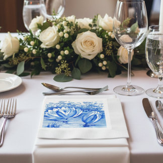 Elegant vintage blue water lilies napkins