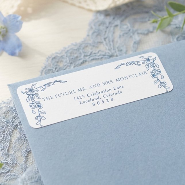 Elegant Vintage Blue Wedding Return Address Label (Creator Uploaded)