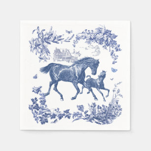 Elegant Vintage Blue White Horses Floral Napkins
