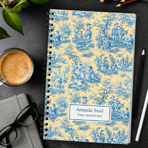 Elegant vintage blue yellow toile de jouy notebook