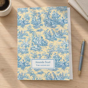 Elegant vintage blue yellow toile de jouy pocket folder