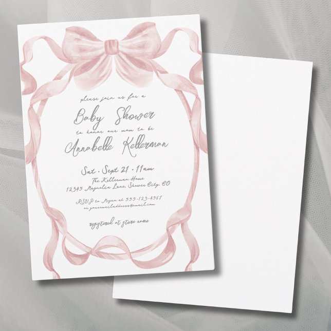 Elegant Vintage Blush Pink Bow Baby Shower Invitation (Elegant Vintage Blush Pink Bow Baby Shower Invitation)
