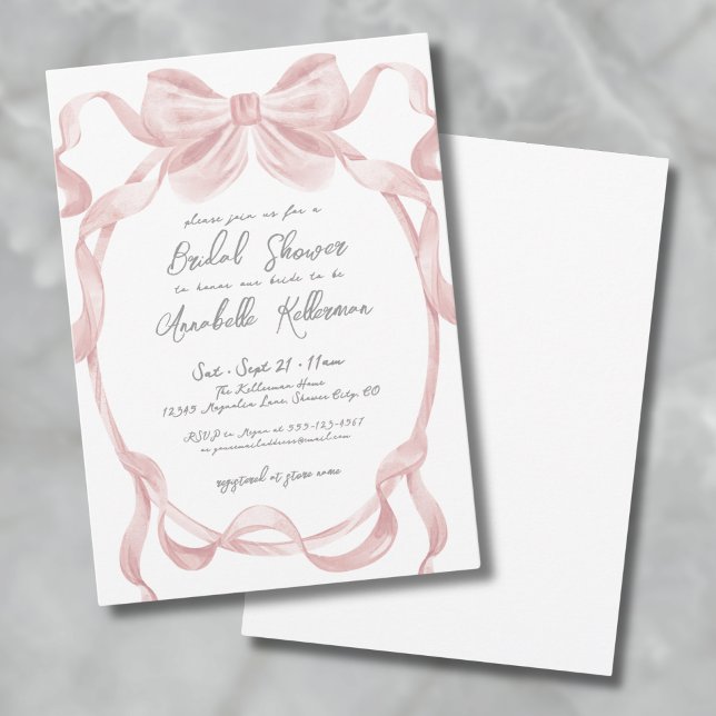 Elegant Vintage Blush Pink Bow Bridal Shower Invitation (Elegant Vintage Blush Pink Bow Bridal Shower Invitation)