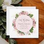 Elegant Vintage Blush Pink Floral 18th Birthday Invitation<br><div class="desc">Elegant modern botanical/garden-style blush pink watercolor vintage floral (roses) and painted green leaves on square white 18th birthday invitation.  Text,  font,  font size and color are completely customizable,  so this card can be customized to perfectly suit your needs.</div>