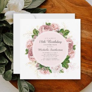 Elegant Vintage Blush Pink Floral 18th Birthday Invitation