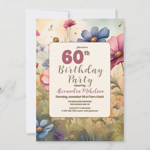 Elegant Vintage Blush Pink Floral 60th Birthday Invitation