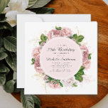 Elegant Vintage Blush Pink Floral 70th Birthday Invitation<br><div class="desc">Elegant modern botanical/garden-style blush pink watercolor vintage floral (roses) and painted green leaves on square white 70th birthday invitation.  Text,  font,  font size and color are completely customizable,  so this card can be customized to perfectly suit your needs.</div>