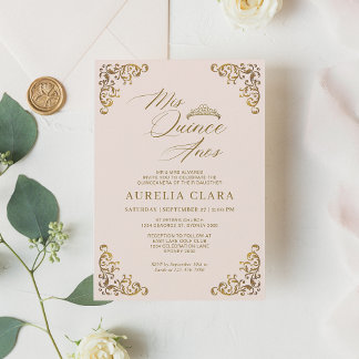 Elegant Vintage Blush Pink Gold Mis Quinceañera Invitation