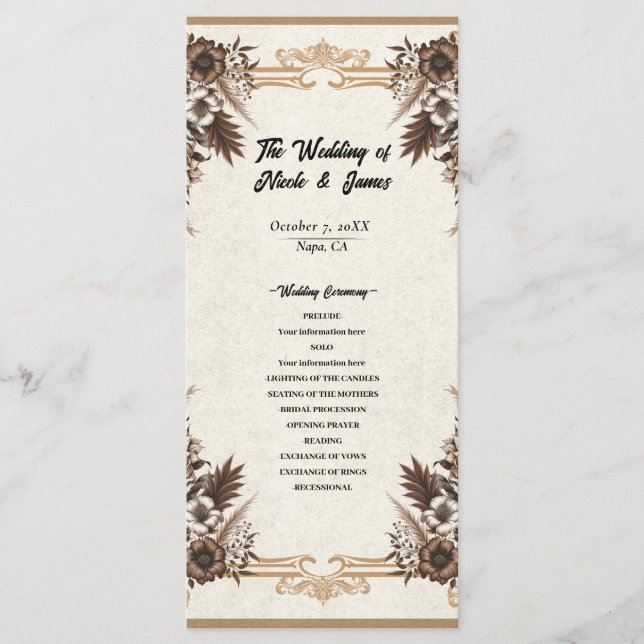 Elegant Vintage Bohemian Floral Wedding  Program (Front)