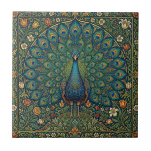 Elegant vintage bohemian peacock design ceramic tile