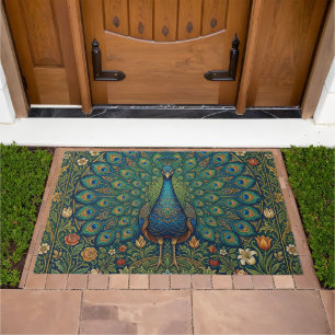 Elegant vintage bohemian peacock design doormat