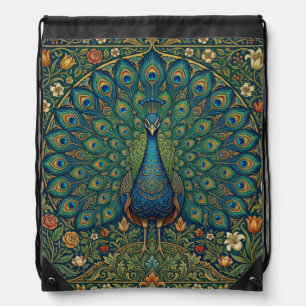 Elegant vintage bohemian peacock design drawstring bag