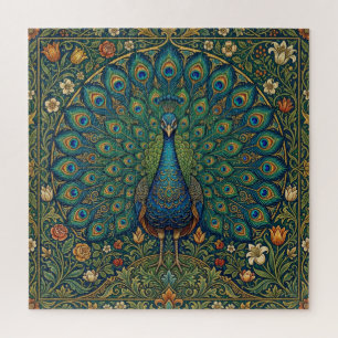 Elegant vintage bohemian peacock design jigsaw puzzle