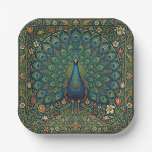 Elegant vintage bohemian peacock design paper plates