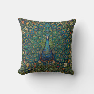 Elegant vintage bohemian peacock design throw pillow