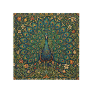 Elegant vintage bohemian peacock design wood wall art