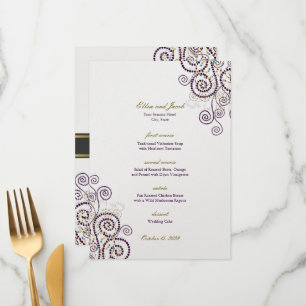Elegant Vintage Boho Purple Spirals Modern Wedding Menu