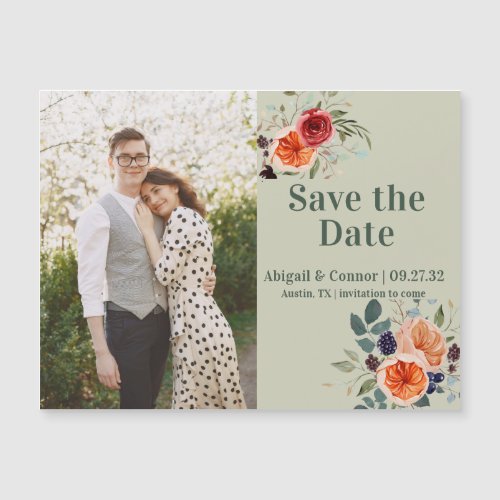 Elegant Vintage Boho Red Orange Grey Save the Date