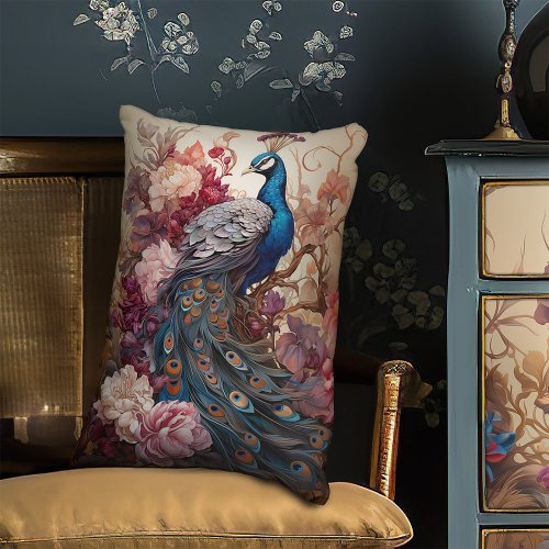 Elegant Vintage Boho Victorian Decoupage Peacock Accent Pillow