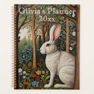 Elegant vintage boho white woodland rabbit planner