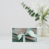 Elegant Vintage Books With Mint Green Ribbon Business Card (Standing Front)