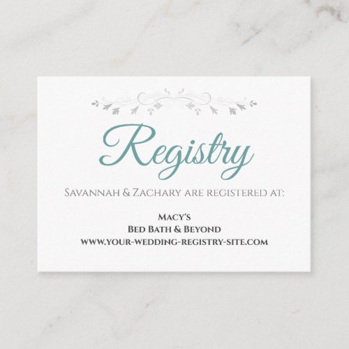 Elegant Vintage Border Teal White Wedding Registry Enclosure Card