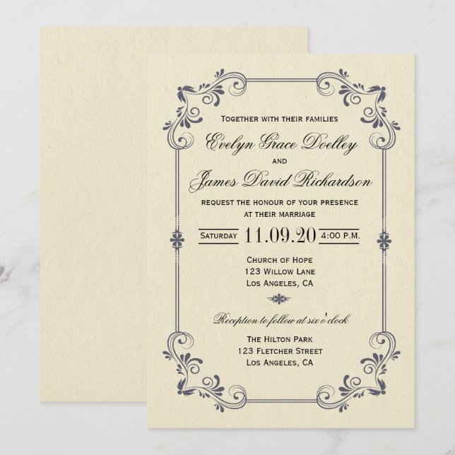 Elegant Vintage Border Wedding Invitation (Front/Back)