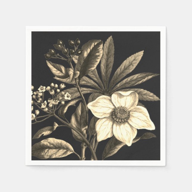 Elegant Vintage Botanical Beige Christmas Rose Napkins (Front)