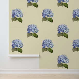 Elegant Vintage Botanical Blue Hydrangea Flower Wallpaper
