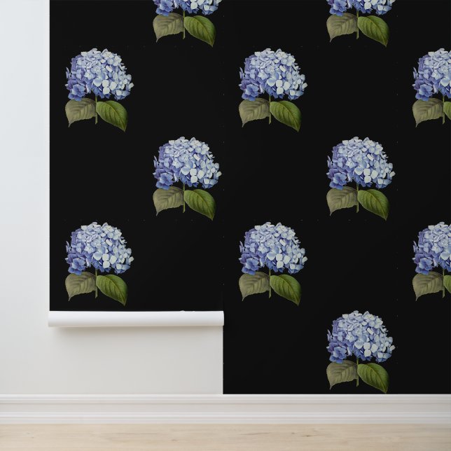 Elegant Vintage Botanical Blue Hydrangea Flower Wallpaper (Application)
