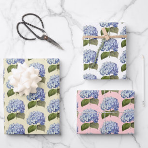 Elegant Vintage Botanical Blue Hydrangea Flower Wrapping Paper Sheets