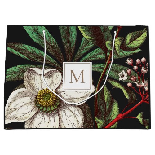 Elegant Vintage Botanical Christmas Rose Flower Large Gift Bag