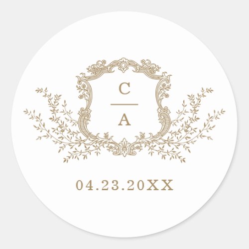 Elegant Vintage Botanical Crest Envelope Classic R Classic Round Sticker