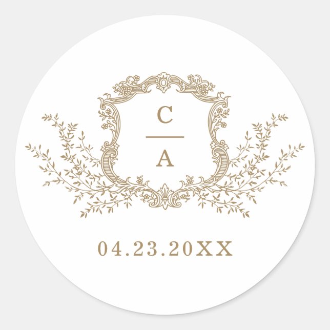Elegant Vintage Botanical Crest Envelope Classic R Classic Round Sticker (Front)