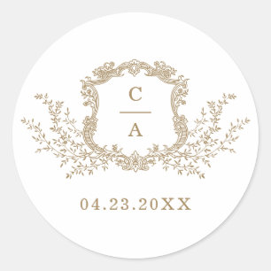 Elegant Vintage Botanical Crest Envelope Classic R Round Sticker