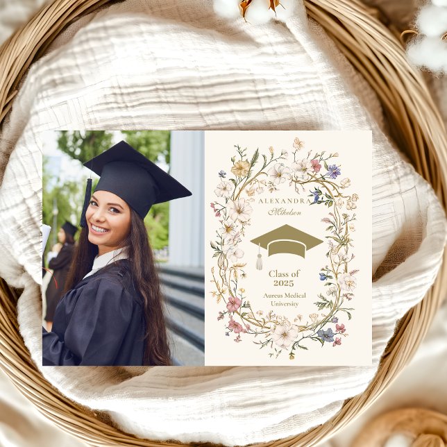 Elegant Vintage Botanical Floral Graduation Announcement (Creator Uploaded)