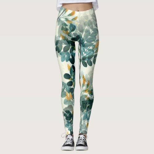 Elegant Vintage Botanical Floral Illustration Leggings