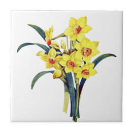 Elegant Vintage Botanical Flowers Yellow Daffodils Ceramic Tile