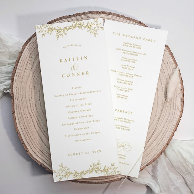 Elegant Vintage Botanical  Gold Wedding Program (Gold wedding programs with an elegant botanical floral greenery design)