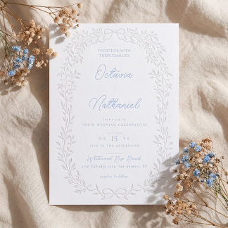 Elegant Vintage Botanical Leafy Bow Frame Wedding Letterpress Invitation
